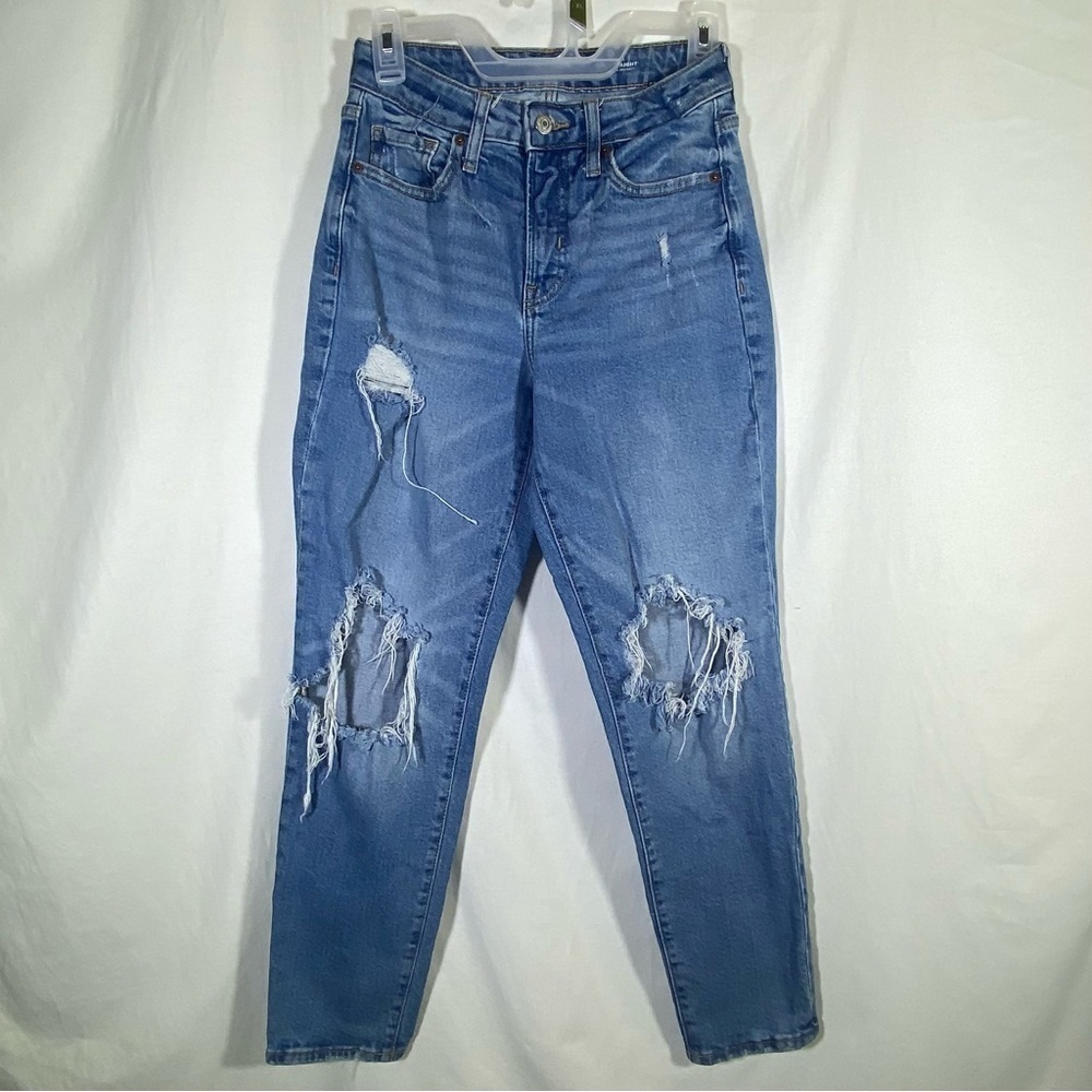 Old Navy OG straight high rise zip button closure size 2 faded wash blue denim